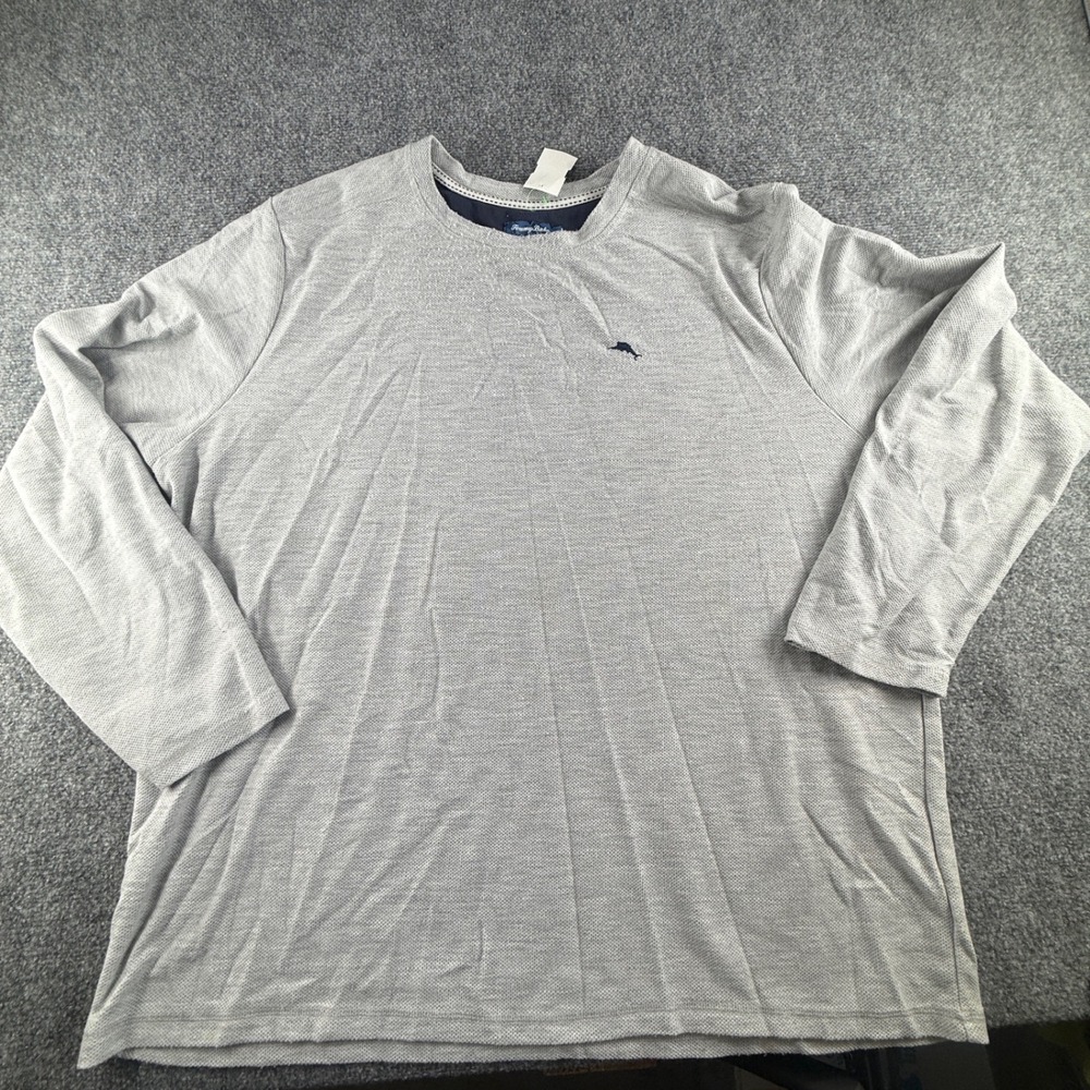 Tommy Bahama Mens XXL Gray Textured Long Sleeve Crew Neck Shirt Marlin Logo